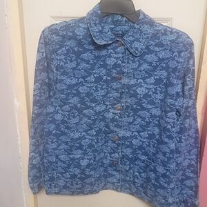 Faded Glory Jacket Womens M Blue Floral Denim Vintage Cotton